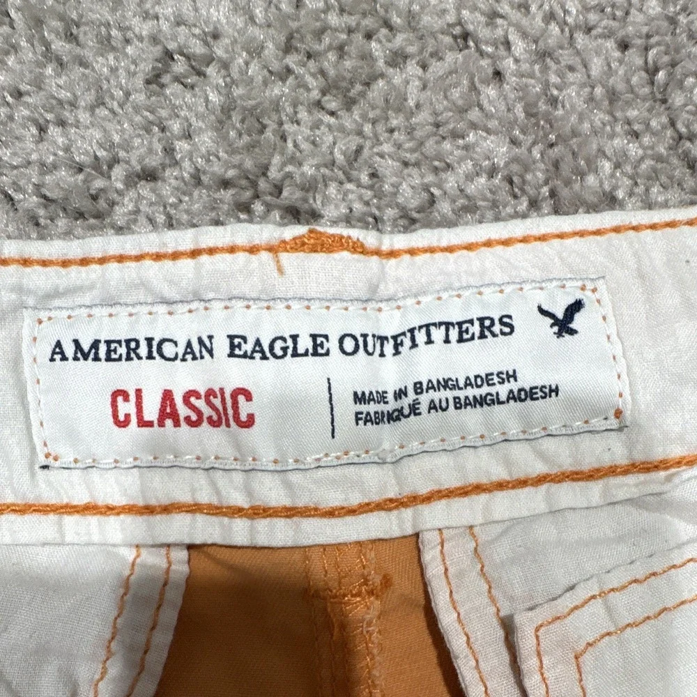 American Eagle Outfitters Men's Orange Cotton Chino Shorts Button Pockets